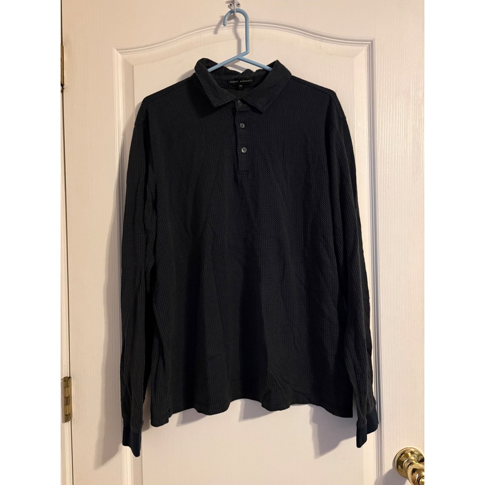 Robert Barakett Polo Shirt Mens XXL Navy Excellent Long Sleeve Textured Cotton